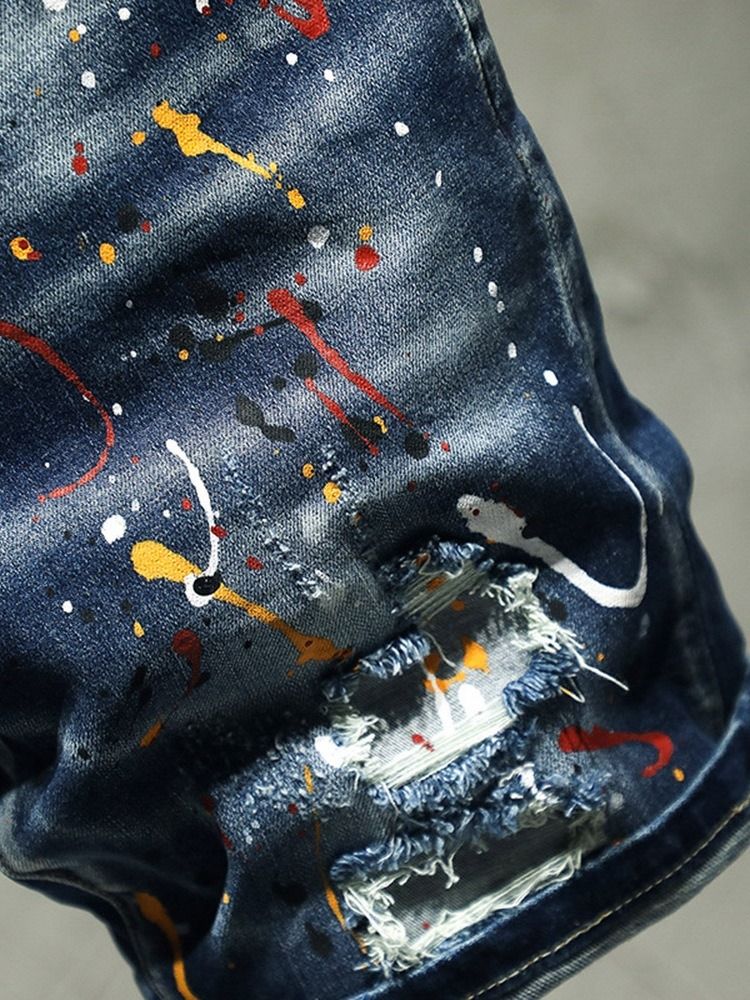 Thin Paint Splatters Koreanske Zipper Jeans