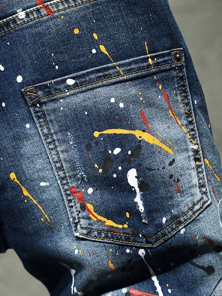 Thin Paint Splatters Koreanske Zipper Jeans