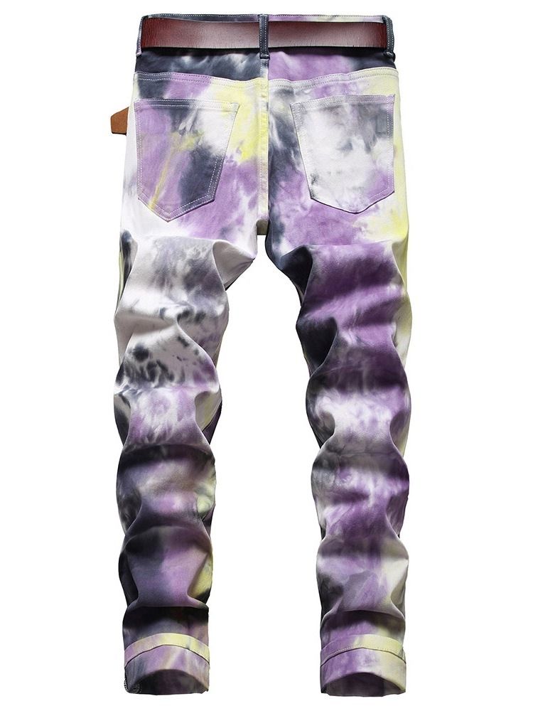 Tie-Dye Straight Zipper Mid Waist Jeans