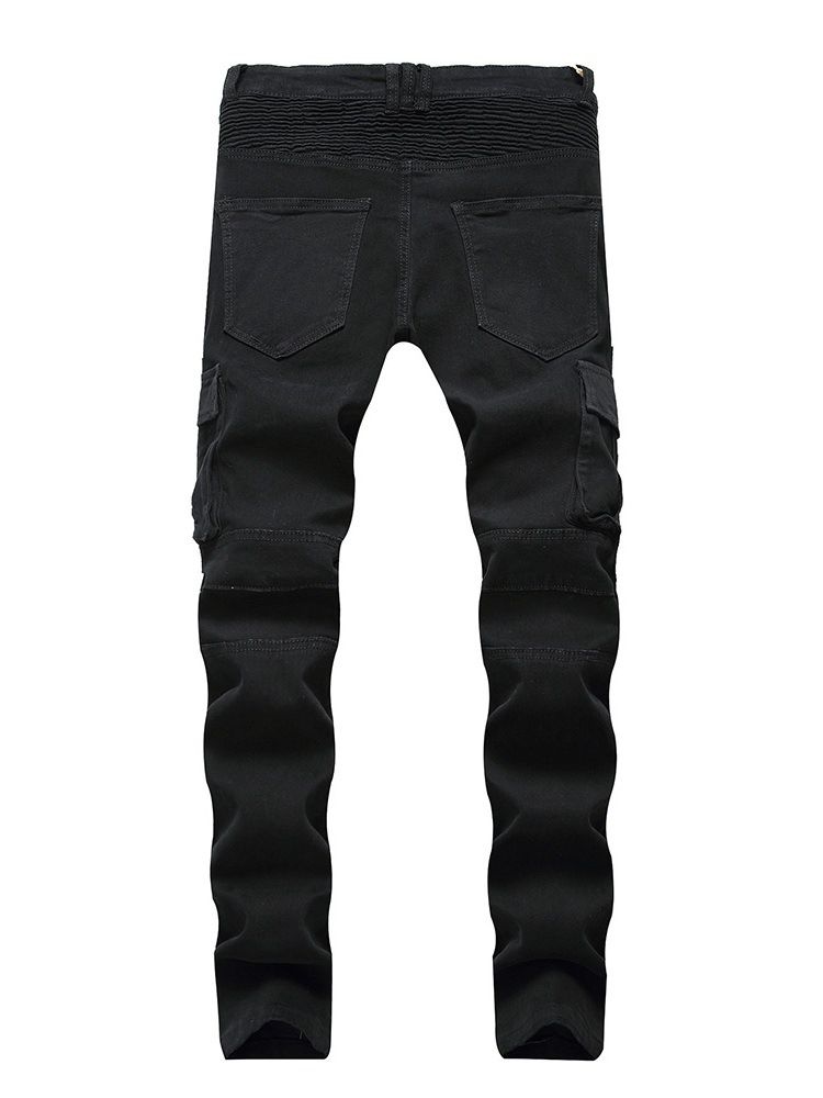 Vanlig Plissert Glidelås Mid Waist Menns Jeans