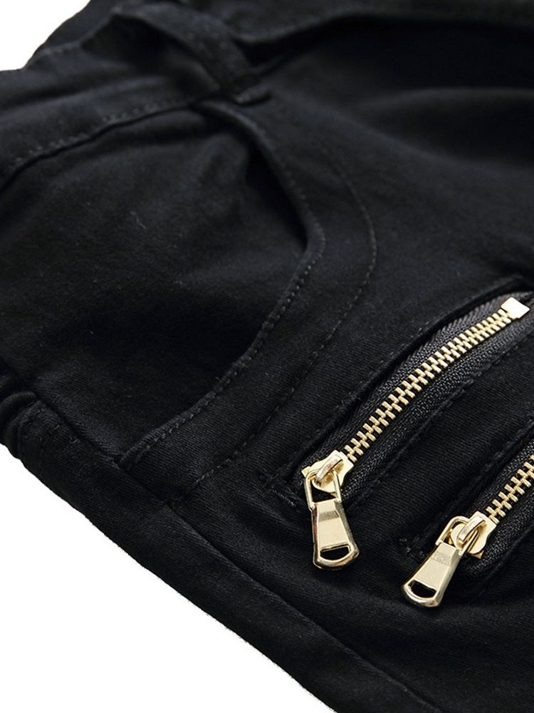 Vanlig Plissert Glidelås Mid Waist Menns Jeans