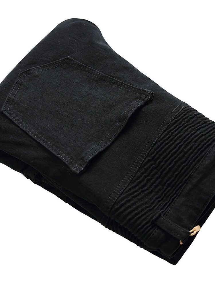 Vanlig Plissert Glidelås Mid Waist Menns Jeans