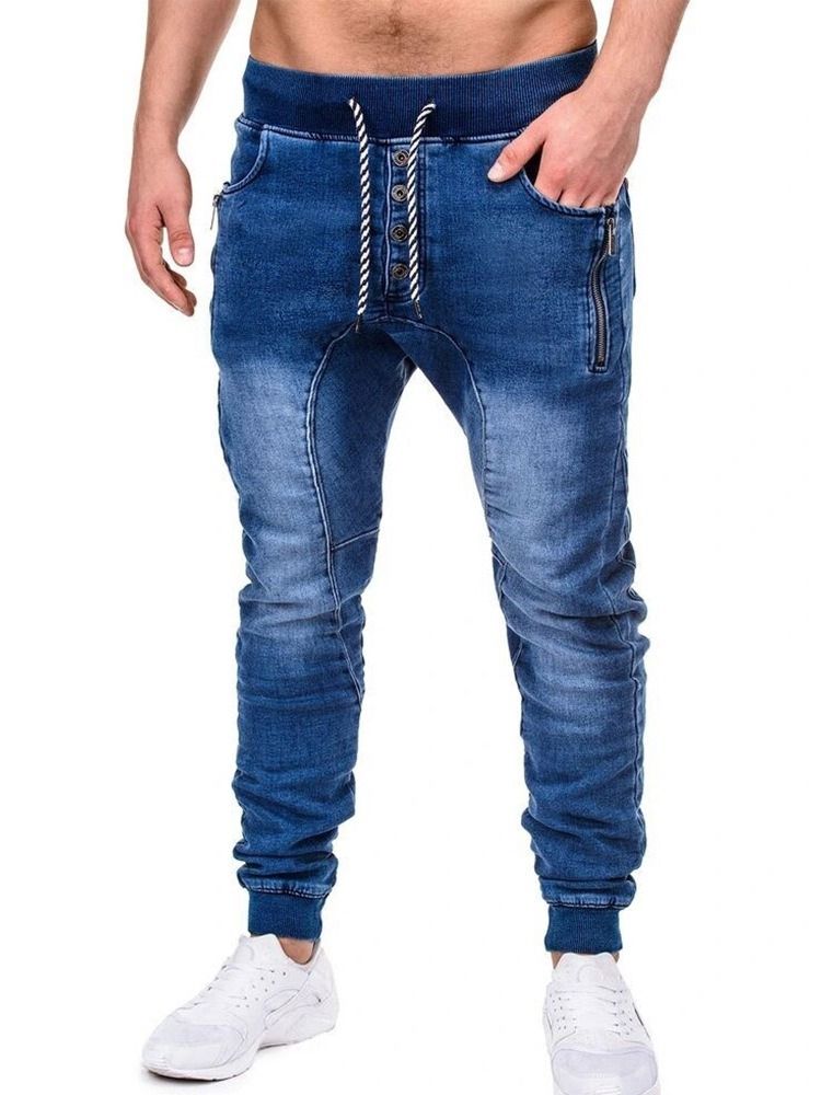 Vanlige Blyantbukser Med Glidelås Uformelle Jeans Med Snøring For Menn