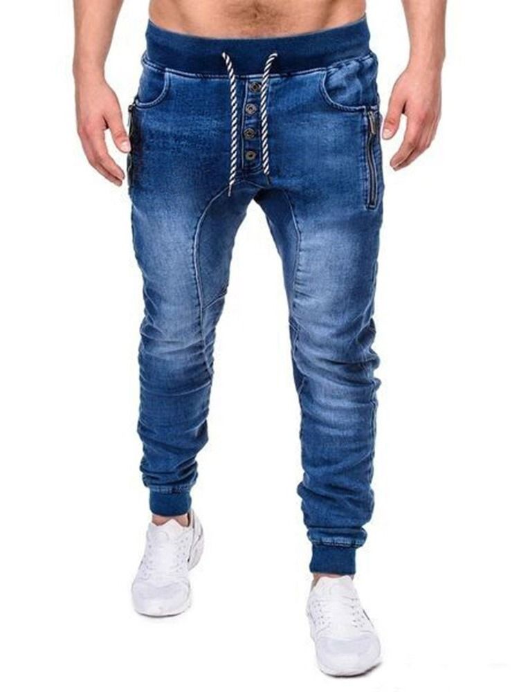 Vanlige Blyantbukser Med Glidelås Uformelle Jeans Med Snøring For Menn