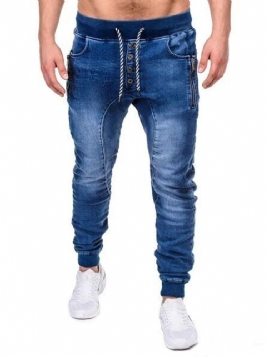 Vanlige Blyantbukser Med Glidelås Uformelle Jeans Med Snøring For Menn