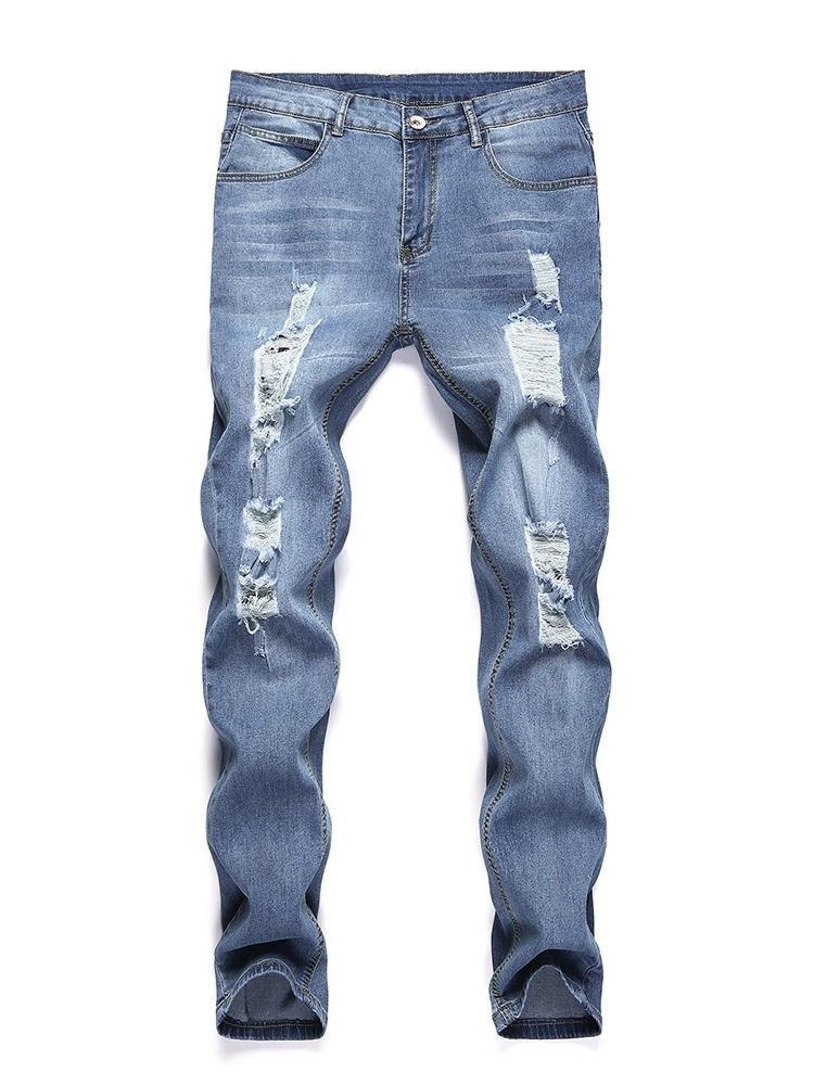 Vanlige Blyantbukser Med Hull Uformelle Jeans Med Middels Midje