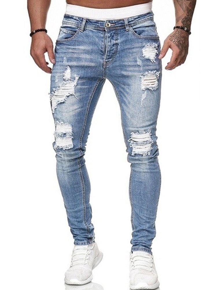 Vanlige Hull-Glidelås Jeans Med Midt Midje