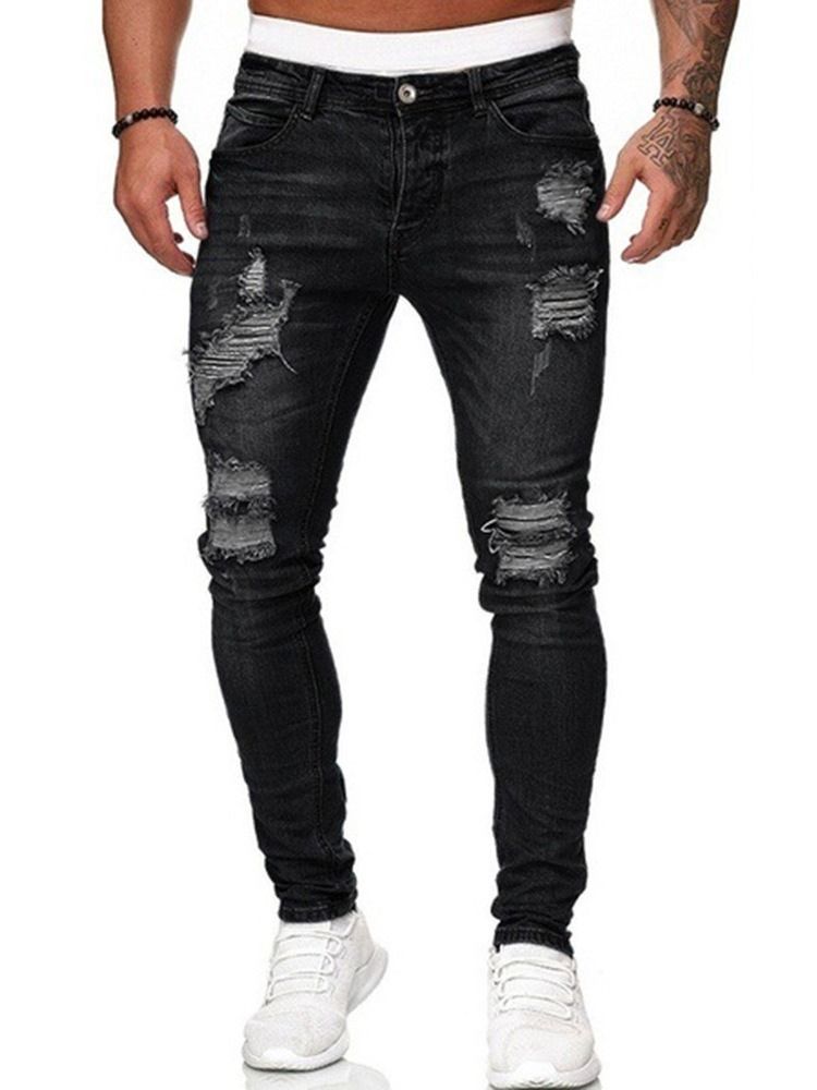 Vanlige Hull-Glidelås Jeans Med Midt Midje