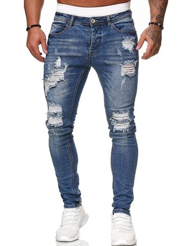 Vanlige Hull-Glidelås Jeans Med Midt Midje