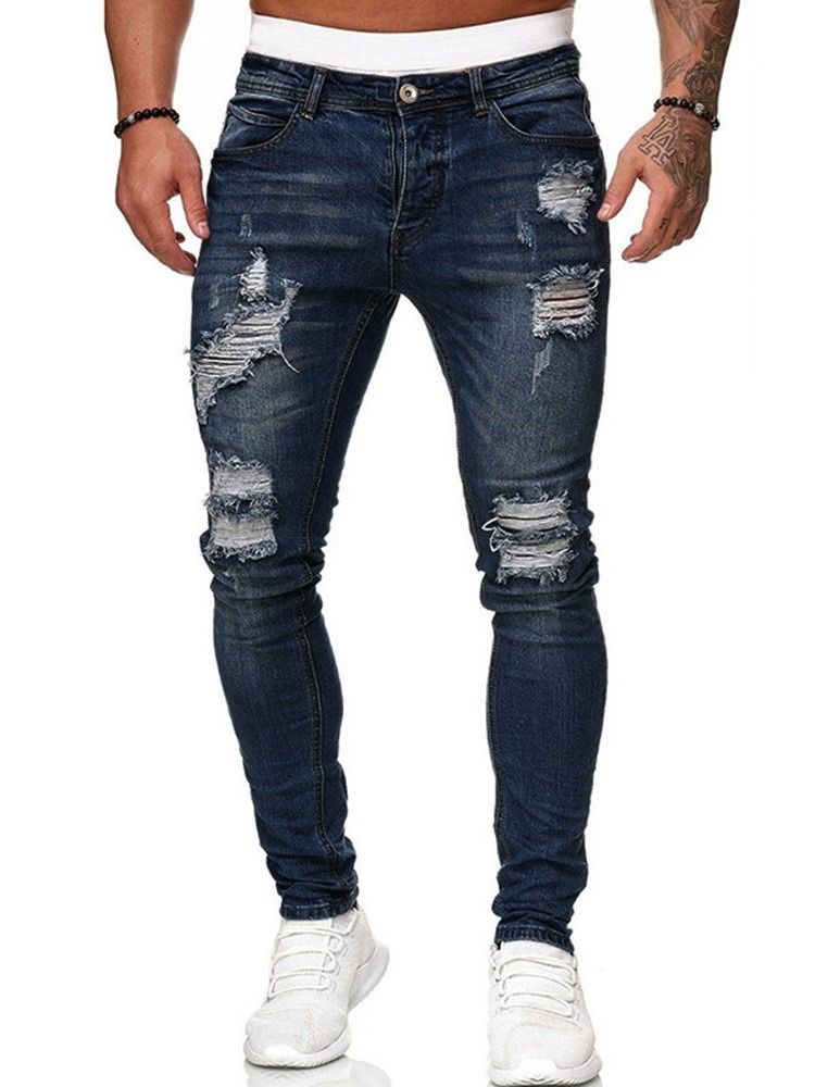 Vanlige Hull-Glidelås Jeans Med Midt Midje