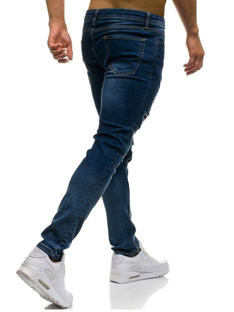 Vanlige Uelastiske Slitte Menns Uformelle Rippede Jeans