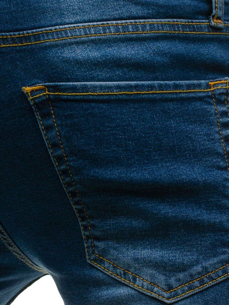 Vanlige Uelastiske Slitte Menns Uformelle Rippede Jeans