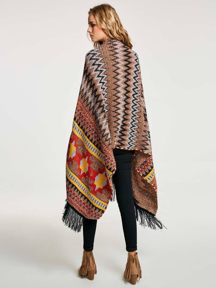 Geometrisk Tassel Patchwork Cape