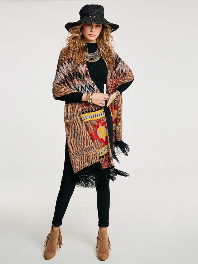 Geometrisk Tassel Patchwork Cape