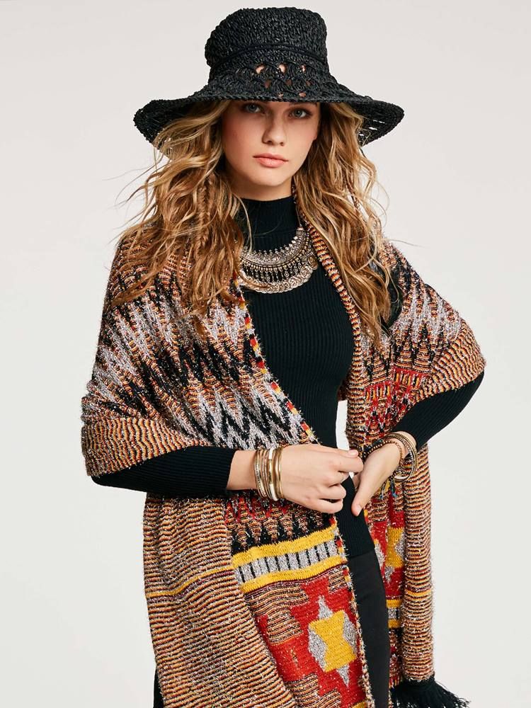 Geometrisk Tassel Patchwork Cape