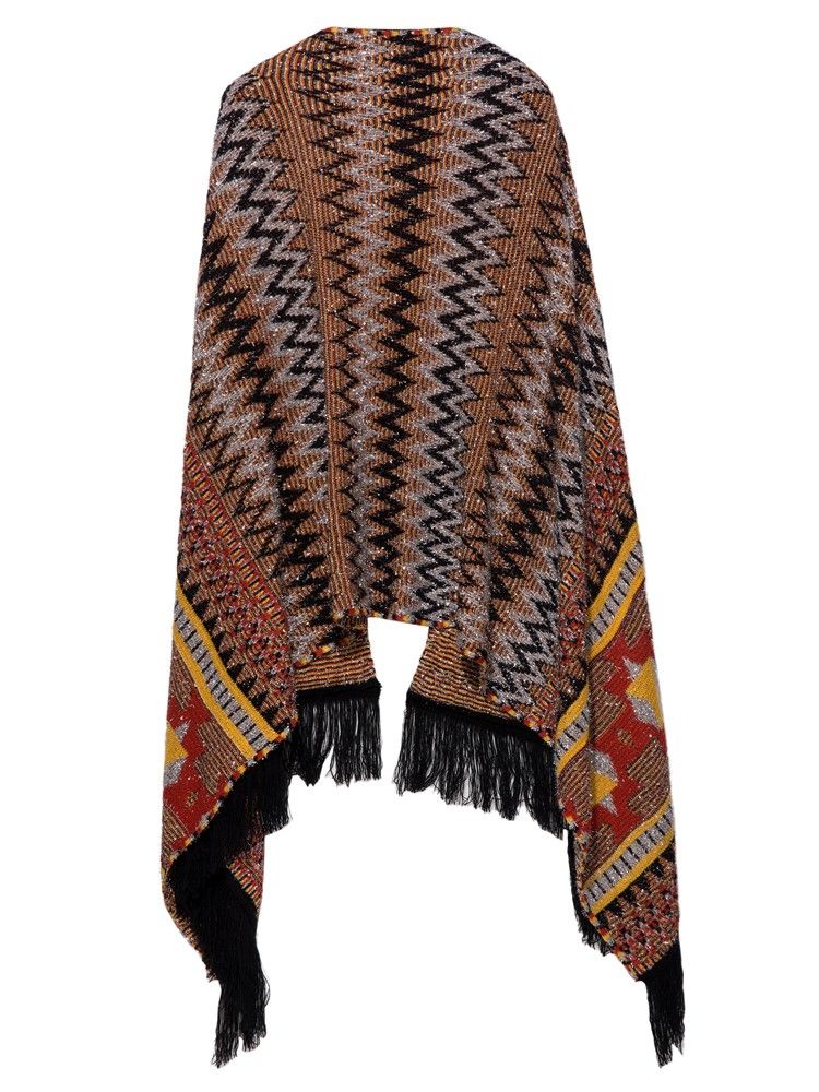 Geometrisk Tassel Patchwork Cape