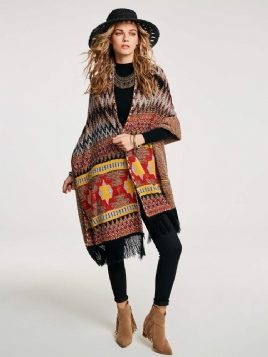 Geometrisk Tassel Patchwork Cape