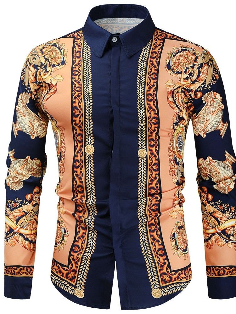 Afrikansk Dashiki Blomstertrykk Lapel Single-Breasted Høstskjorte