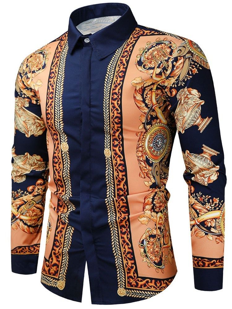 Afrikansk Dashiki Blomstertrykk Lapel Single-Breasted Høstskjorte