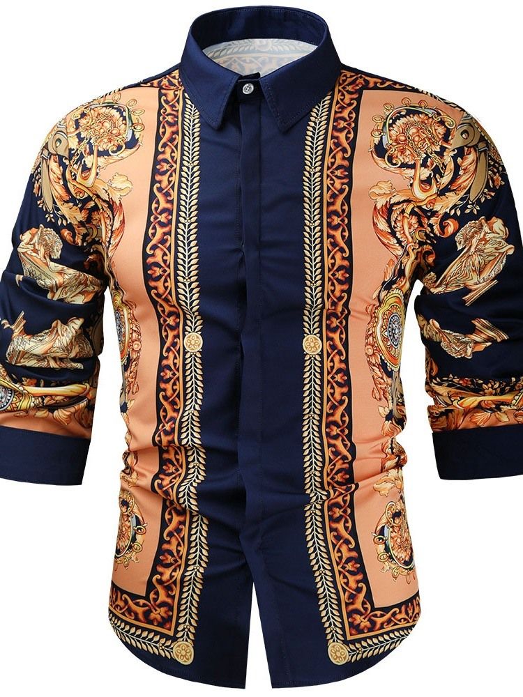 Afrikansk Dashiki Blomstertrykk Lapel Single-Breasted Høstskjorte