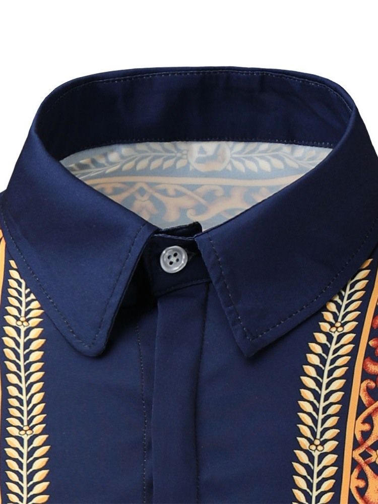 Afrikansk Dashiki Blomstertrykk Lapel Single-Breasted Høstskjorte