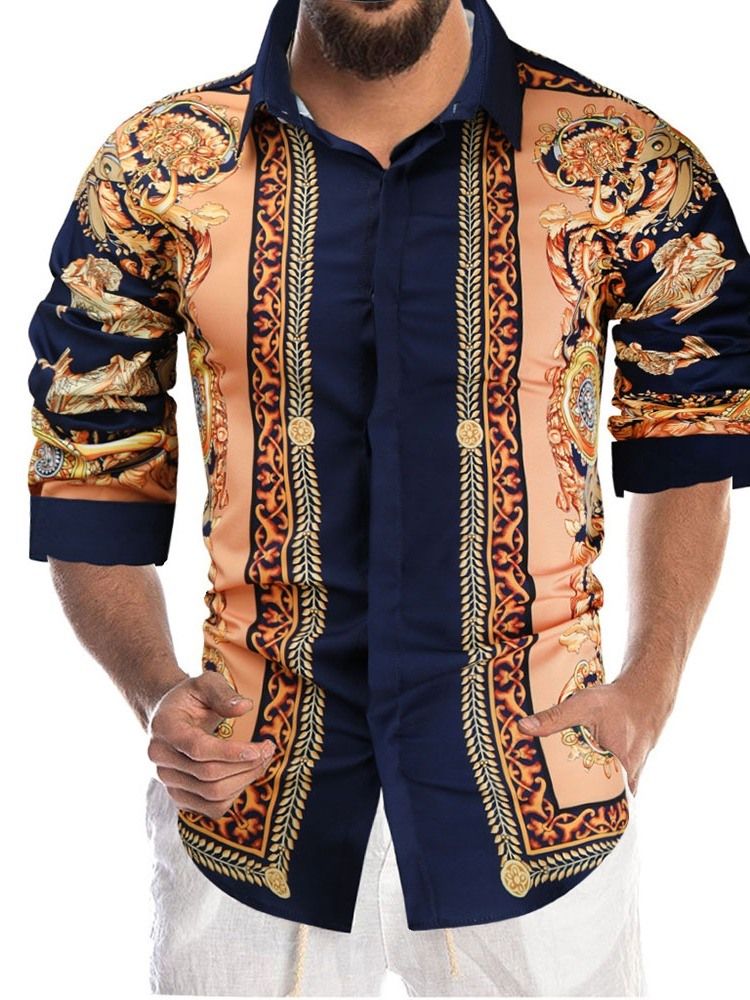 Afrikansk Dashiki Blomstertrykk Lapel Single-Breasted Høstskjorte