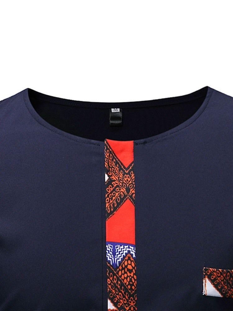 Afrikansk Mote Dashiki Color Block Patchwork Uformell T-Skjorte For Menn