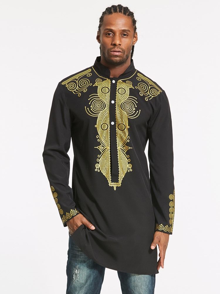 Afrikansk Mote Dashiki Floral Print Single-Breasted Slim Herreskjorte