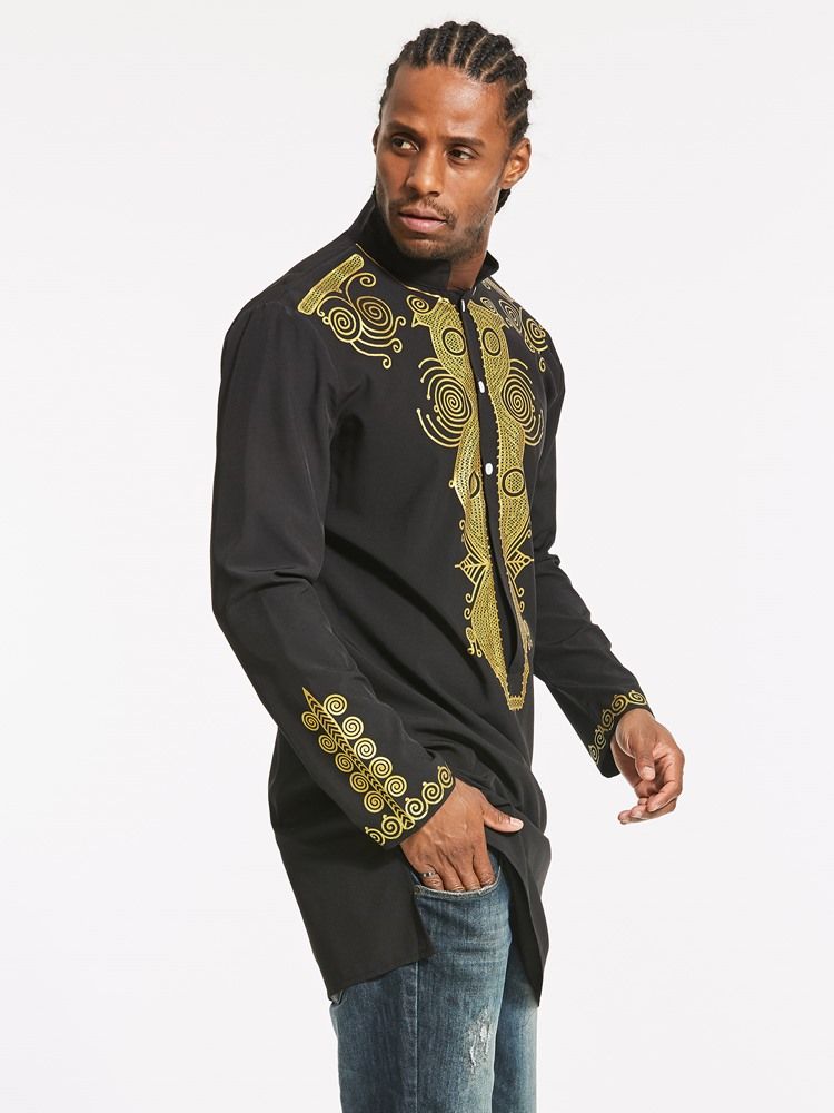 Afrikansk Mote Dashiki Floral Print Single-Breasted Slim Herreskjorte