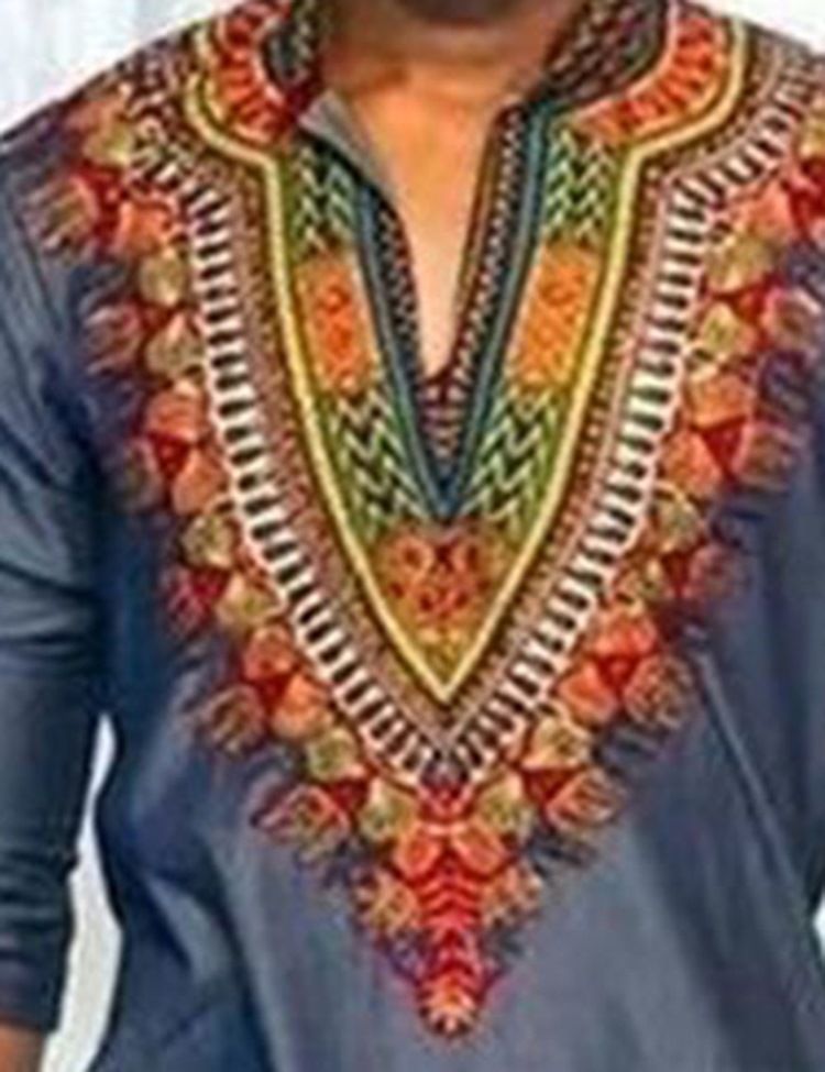 Afrikansk Mote Dashiki Print Color Block V-Hals Slank T-Skjorte For Menn