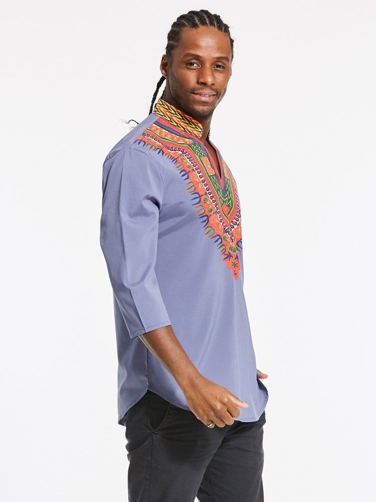 Afrikansk Mote Dashiki Print Color Block V-Hals Slank T-Skjorte For Menn