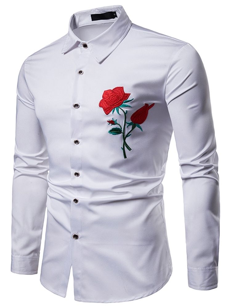 Blomstertrykt Slim Button Up Lapel Menns Fritidsskjorter