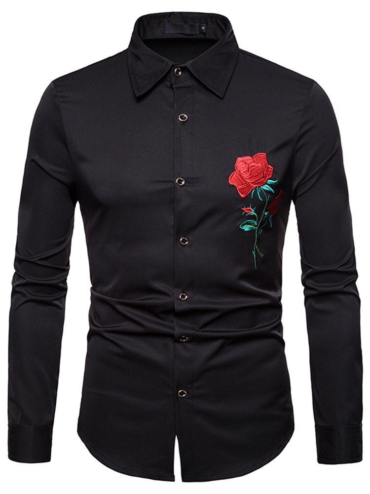 Blomstertrykt Slim Button Up Lapel Menns Fritidsskjorter