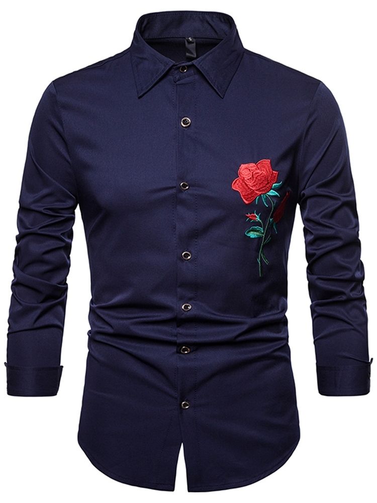 Blomstertrykt Slim Button Up Lapel Menns Fritidsskjorter