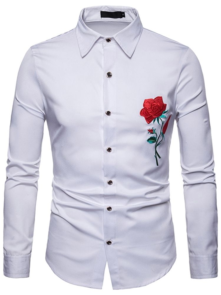 Blomstertrykt Slim Button Up Lapel Menns Fritidsskjorter