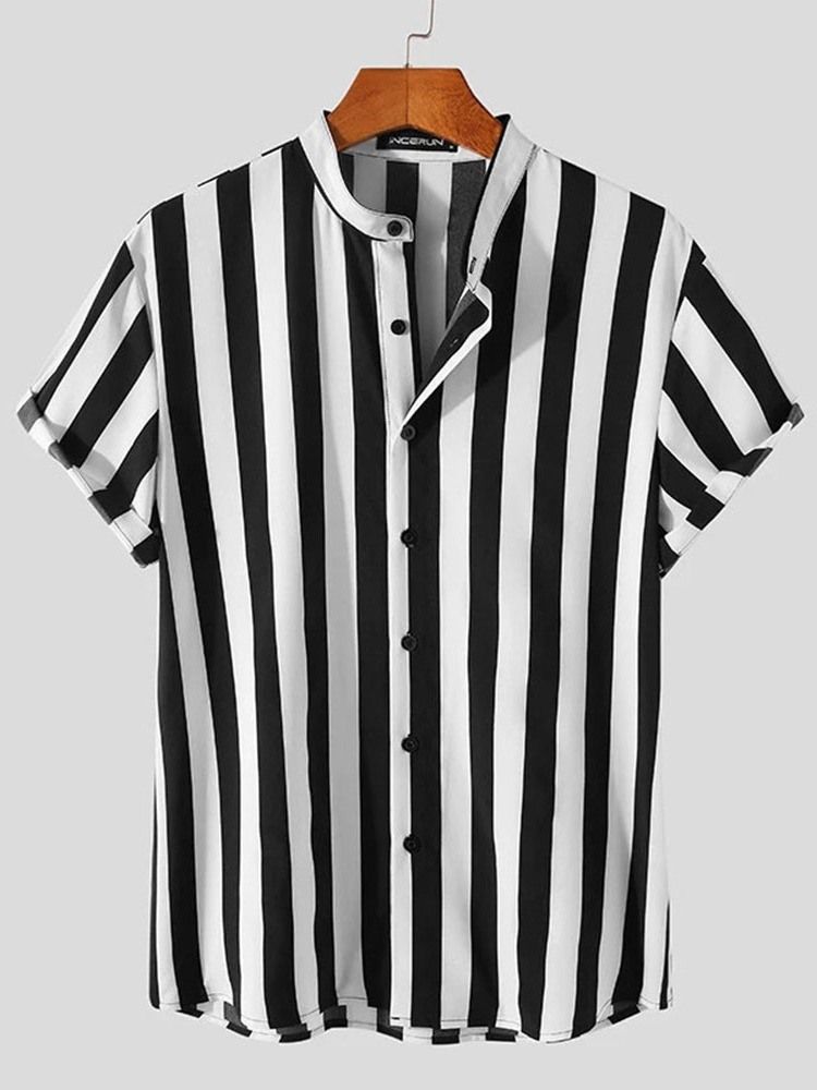 Button Casual Stripe Micro-Elastic Slim-Skjorte For Menn