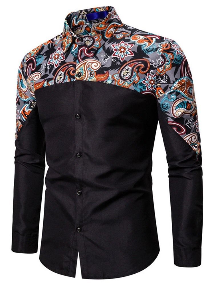 Button Floral Casual Single-Breasted Slim Skjorte For Menn