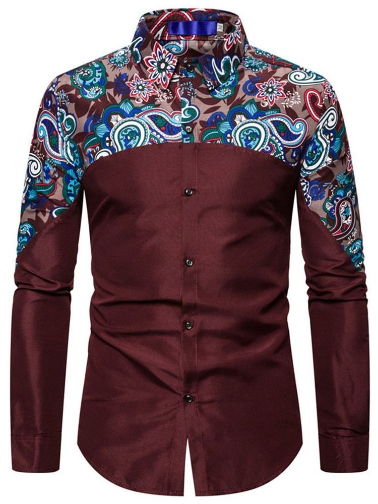 Button Floral Casual Single-Breasted Slim Skjorte For Menn