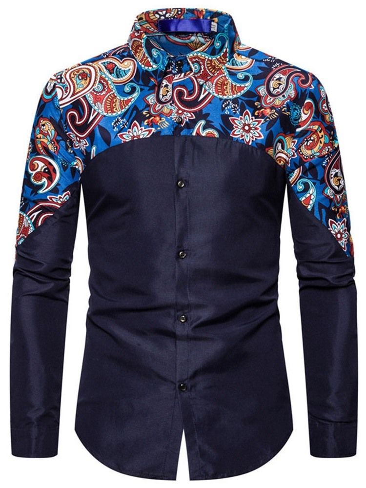 Button Floral Casual Single-Breasted Slim Skjorte For Menn