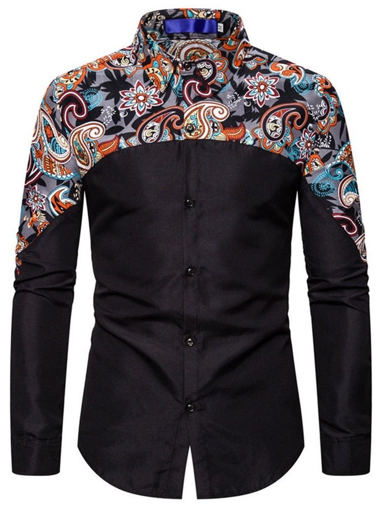 Button Floral Casual Single-Breasted Slim Skjorte For Menn