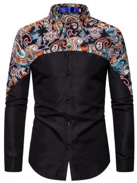 Button Floral Casual Single-Breasted Slim Skjorte For Menn