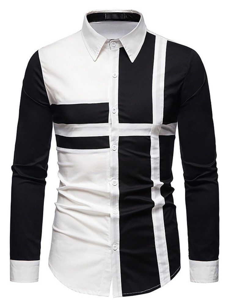 Casual Color Block Lapel Slim Single-Breasted Skjorte