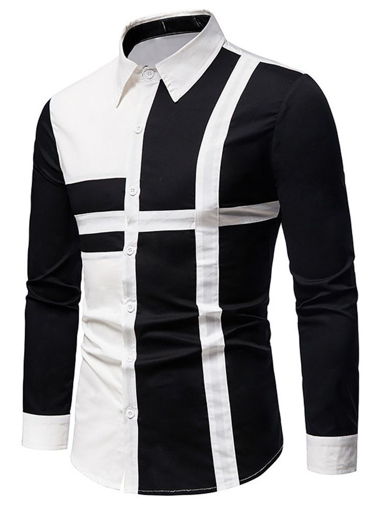 Casual Color Block Lapel Slim Single-Breasted Skjorte