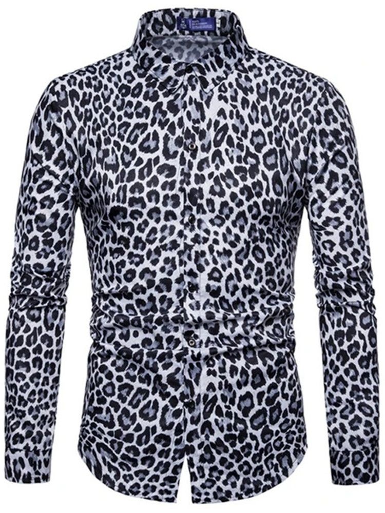 Casual Lapel Leopard Slim Skjorte For Menn