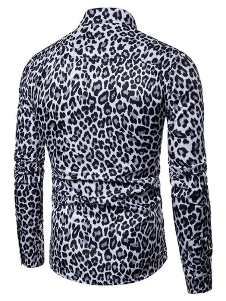 Casual Lapel Leopard Slim Skjorte For Menn