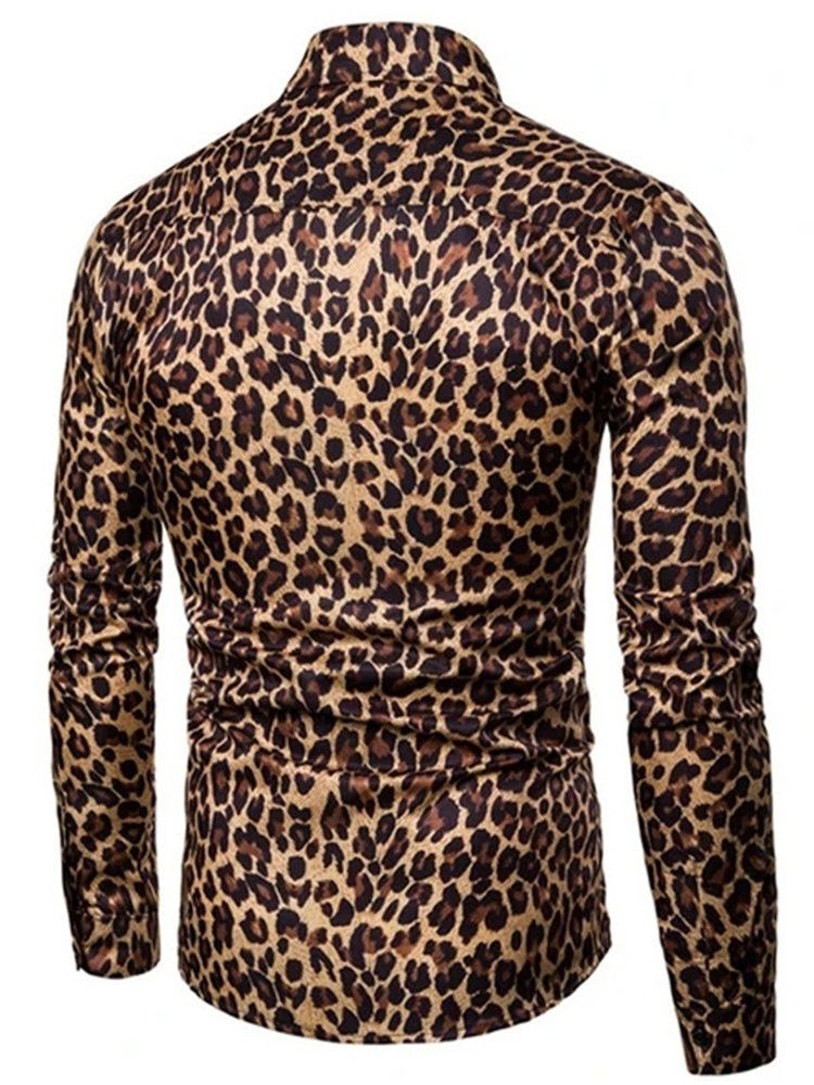 Casual Lapel Leopard Slim Skjorte For Menn