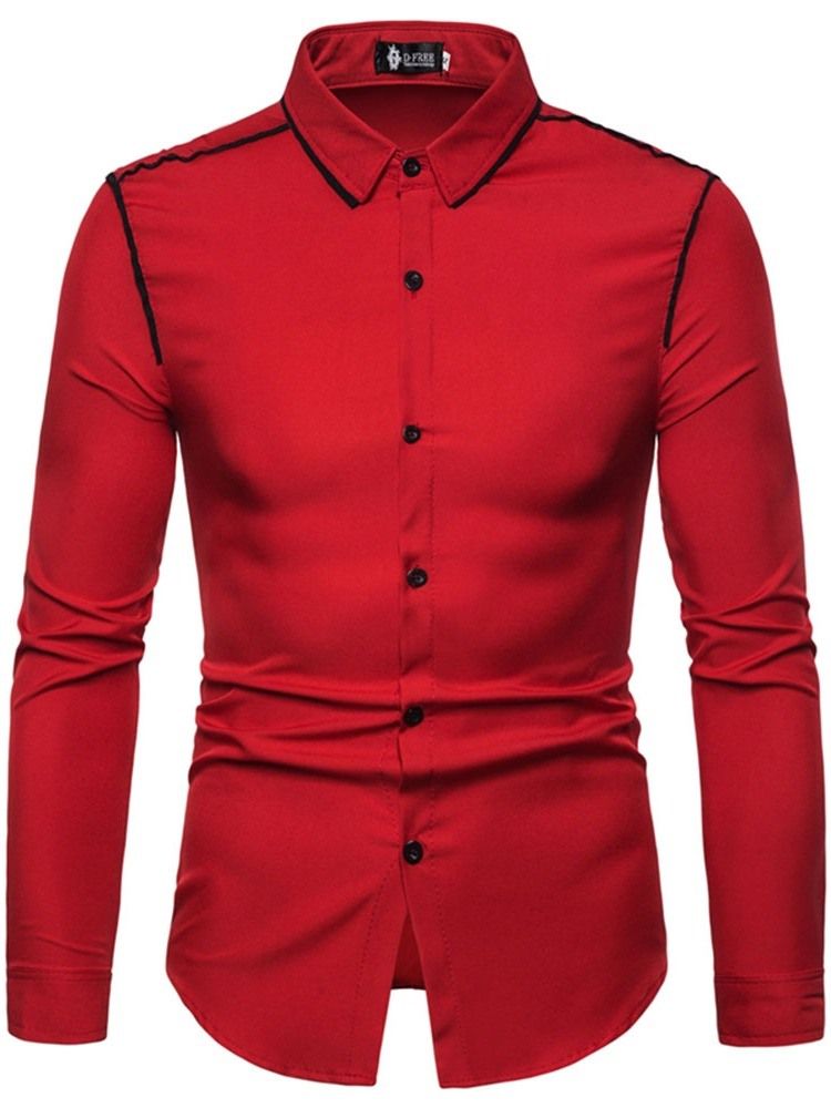 Color Block Button Lapel Slim Shirt For Menn