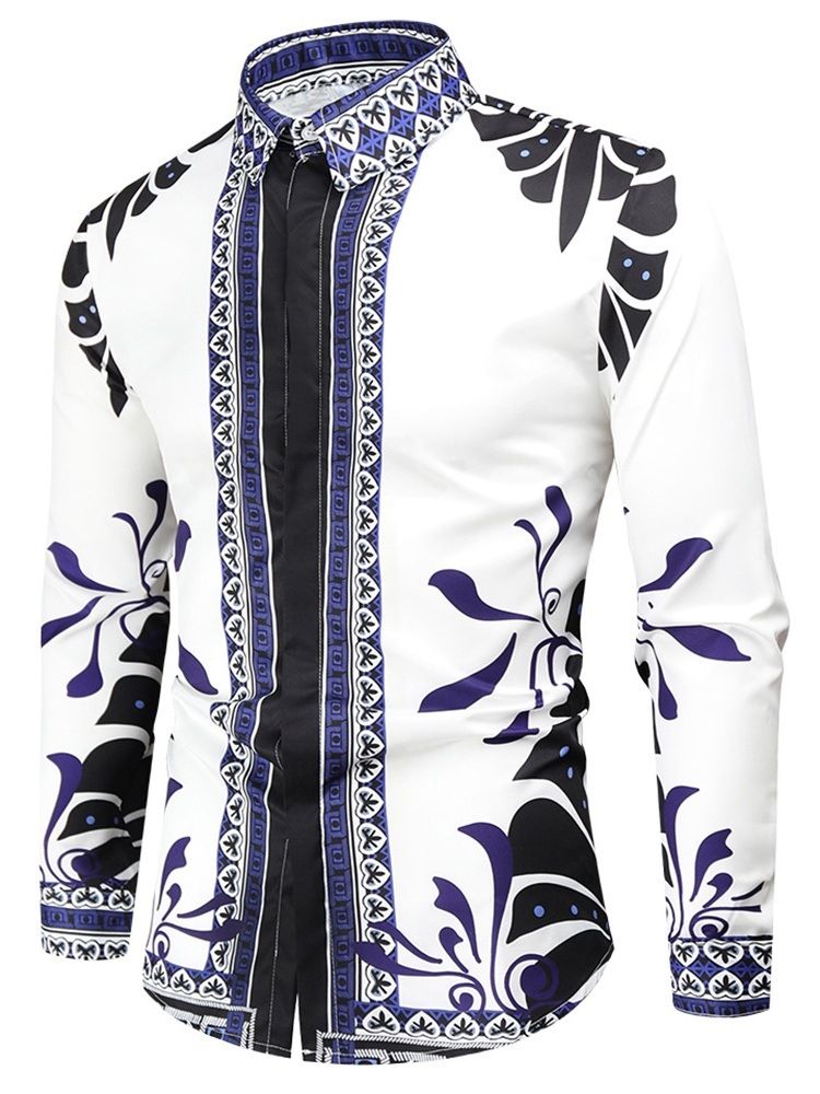 European Lapel Print Spring Slim Shirt