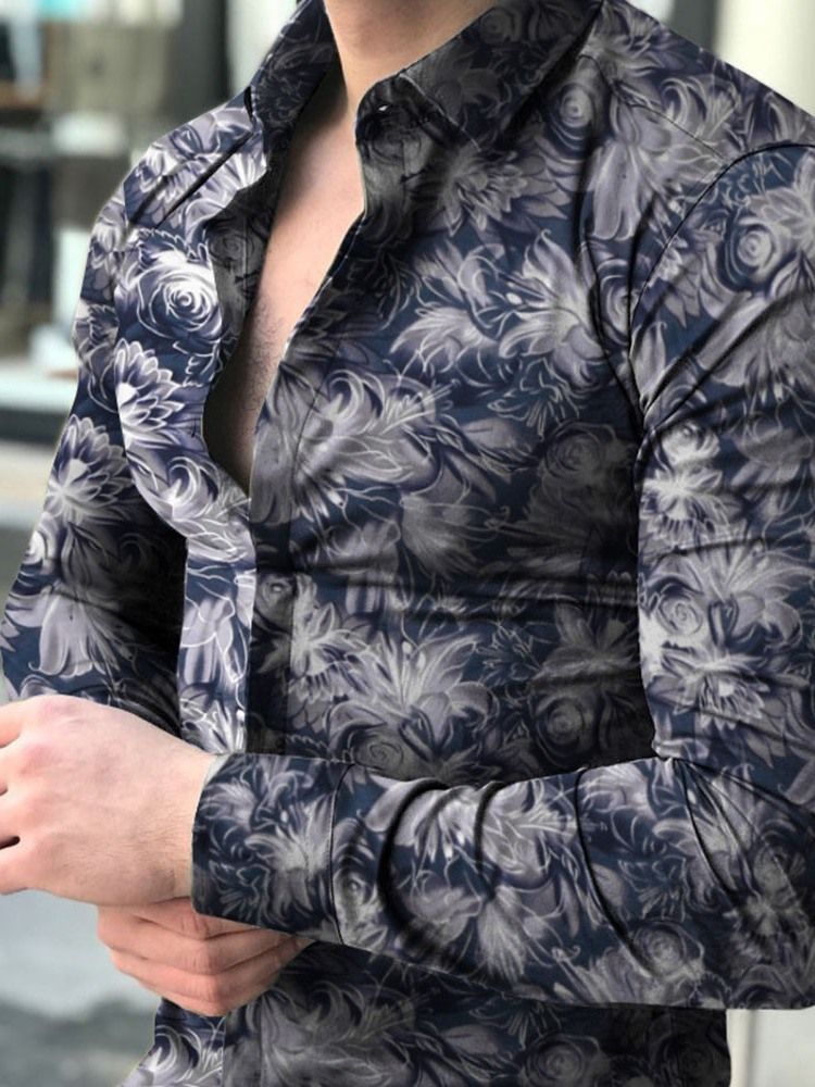 Floral Lapel Casual Single-Breasted Herreskjorte