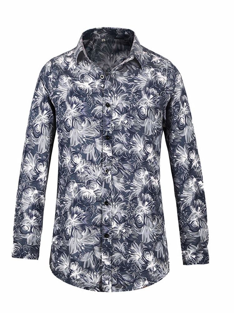 Floral Lapel Casual Single-Breasted Herreskjorte